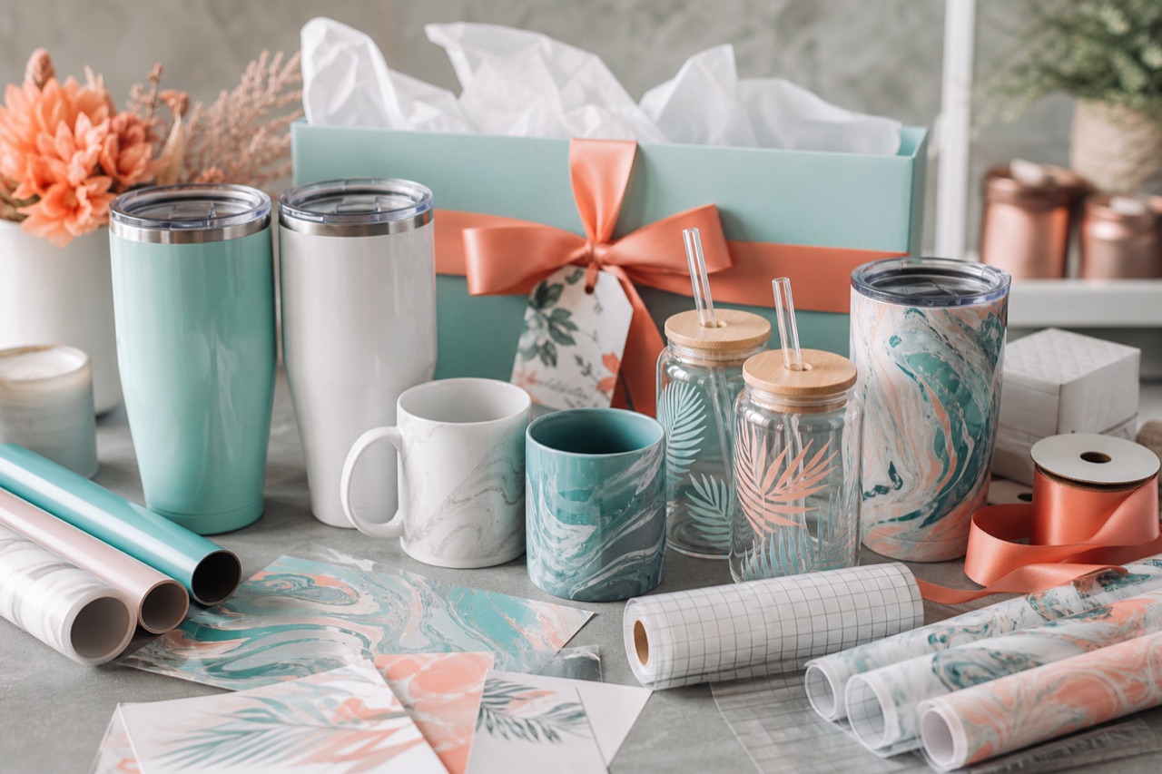 Boutique personalized drinkware gift set craft concept