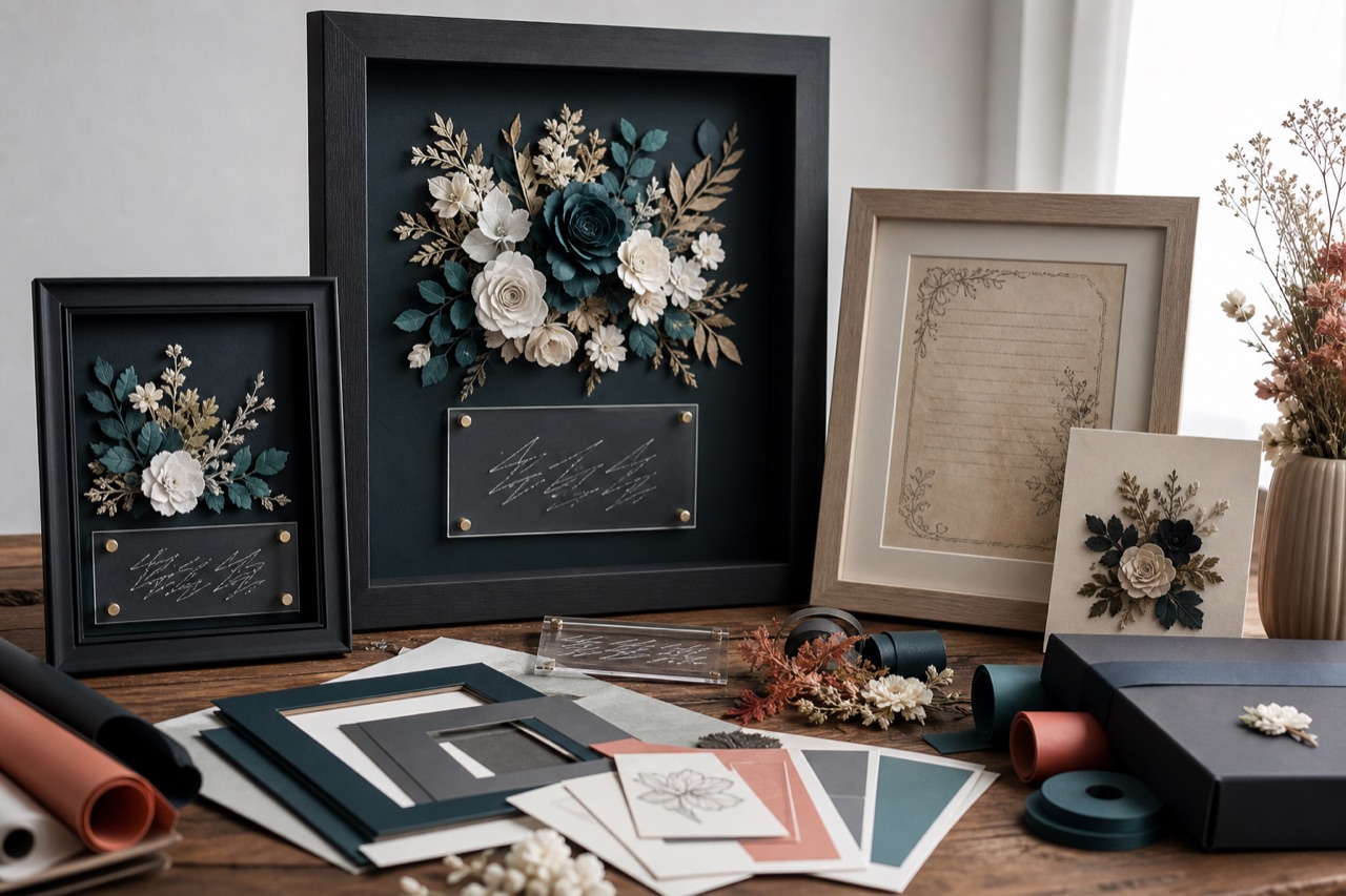 Elegant memory and keepsake shadow box craft concept